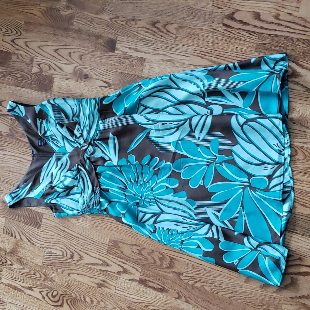 (8) ESPRIT 100% Silk Empire Waist Fit & Flare Full Skirt Vacation Tropical Flora
